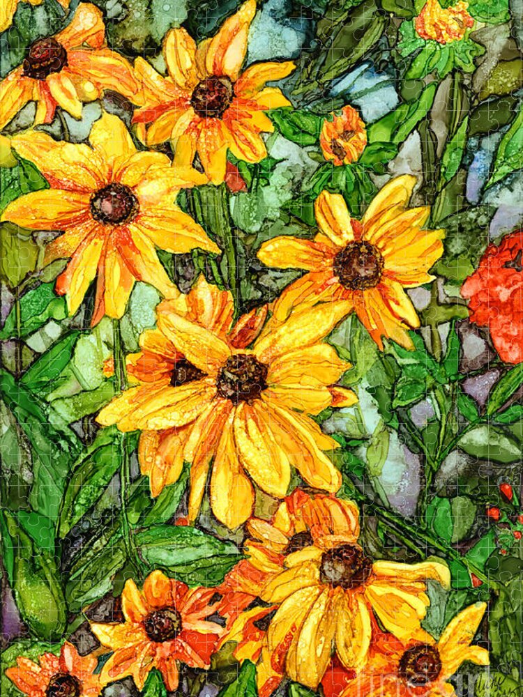 Black Eyed Susans Jigsaw Puzzle featuring the painting Black Eyed Susans by Vicki Baun Barry