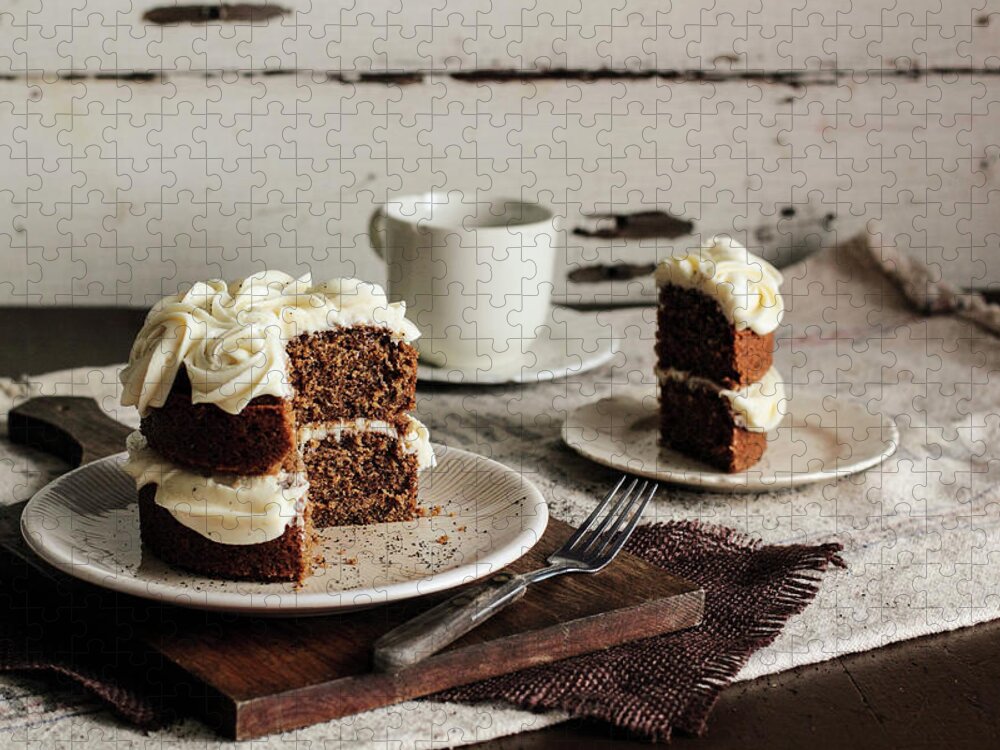 Black Tea Jigsaw Puzzle featuring the photograph Black Tea Cake With Honey Buttercream by Kristin Rosenau