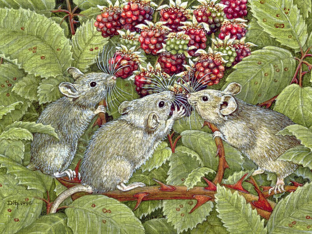 Field Mouse Jigsaw Puzzle featuring the painting Blackberrying by Ditz