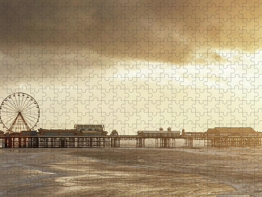 Recreational Pursuit Jigsaw Puzzle featuring the photograph Blackpool Central Pier At Sunset by Mlenny