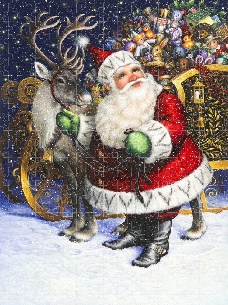 Santa Claus Jigsaw Puzzle featuring the painting Blitzen by Lynn Bywaters