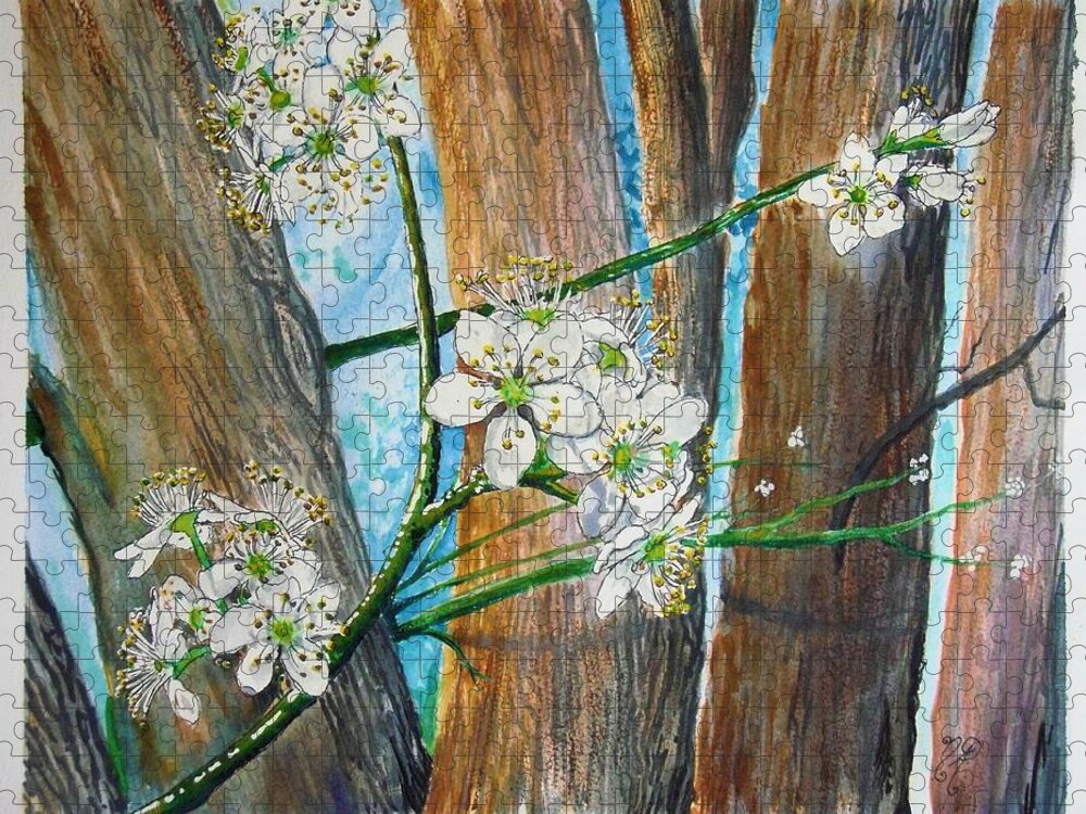 Cleveland Pear Jigsaw Puzzle featuring the painting Blooms of the Cleaveland Pear by Nicole Angell