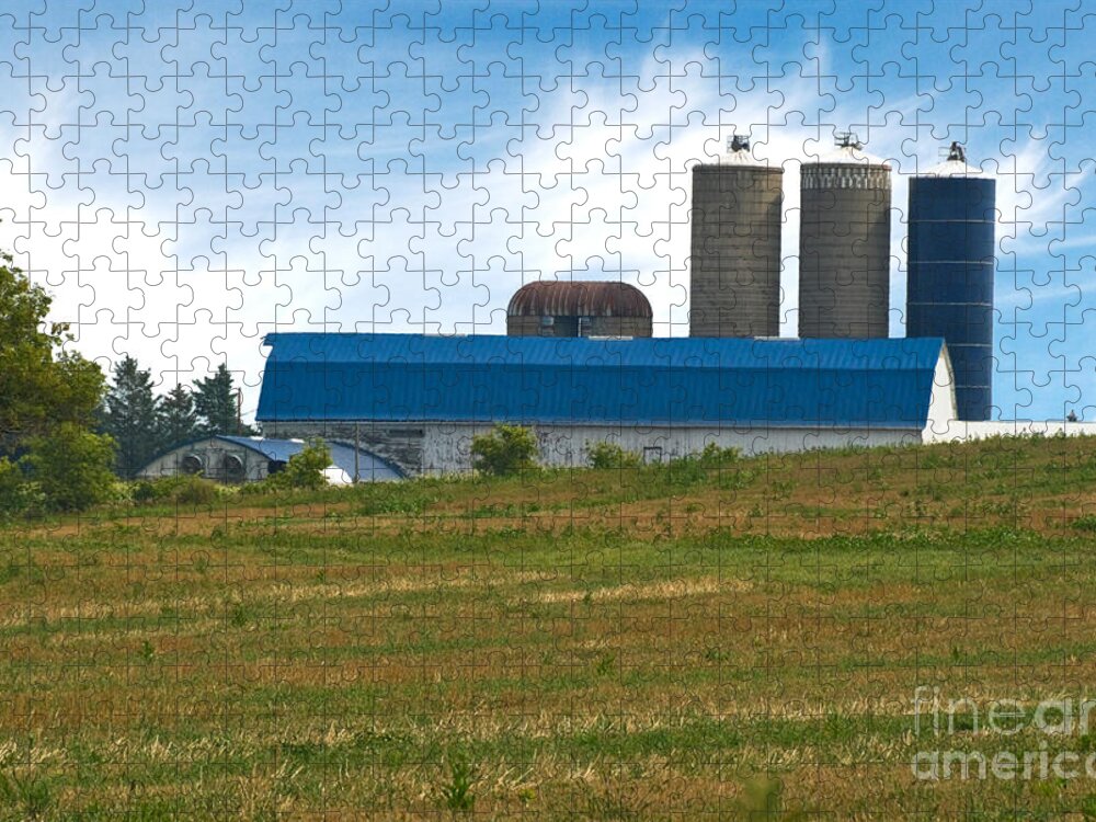 Agriculture Jigsaw Puzzle featuring the photograph Blue Barn And Silos by Richard and Ellen Thane