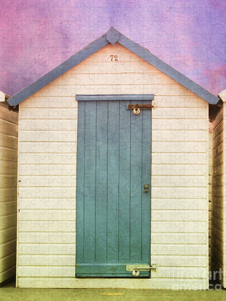 Beach Huts With Texture Jigsaw Puzzle featuring the photograph Blue Beach Hut by Terri Waters