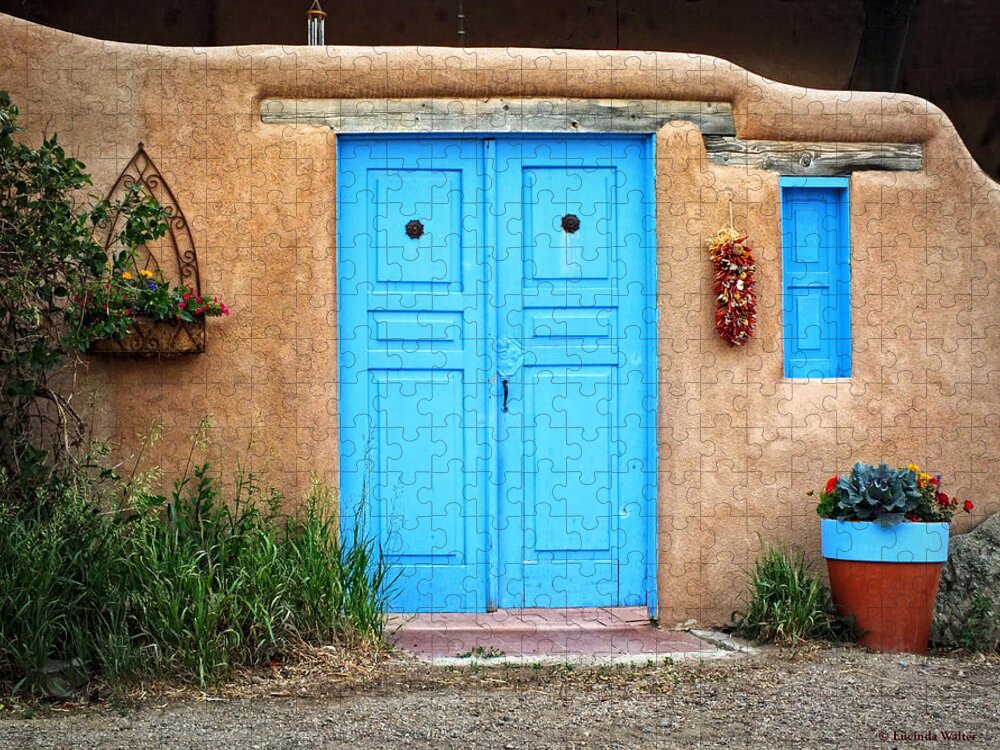 Lucinda Walter Jigsaw Puzzle featuring the photograph Blue Doors of Taos by Lucinda Walter