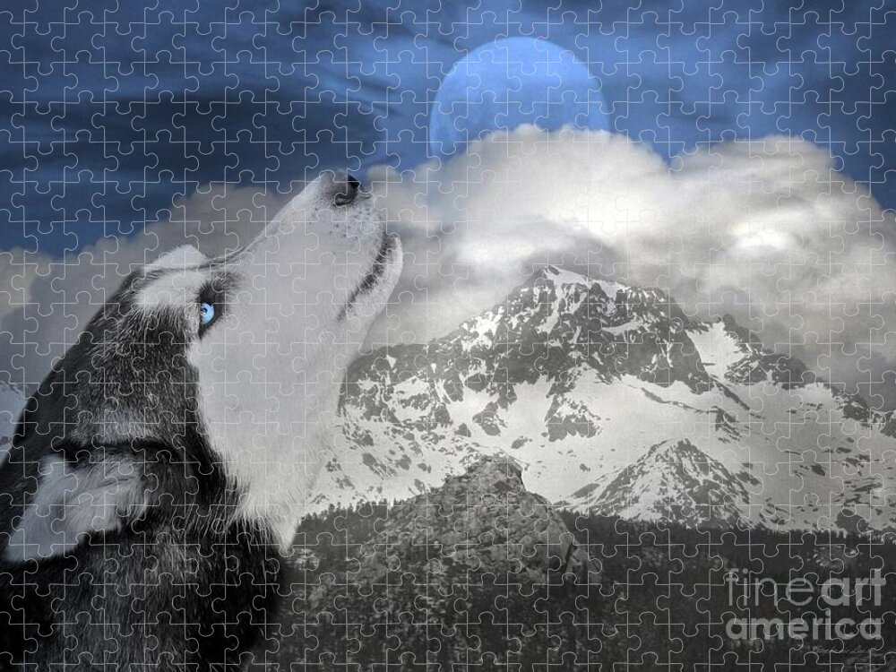 Husky Jigsaw Puzzle featuring the photograph Blue Eyed and Moon by Stephanie Laird