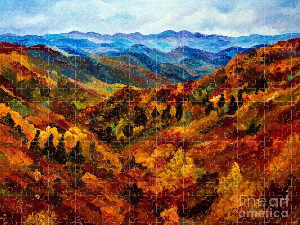 Blue Ridge Mountains Jigsaw Puzzle featuring the painting Blue Ridge Mountains in Fall II by Julie Brugh Riffey