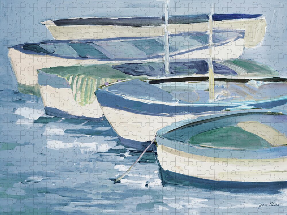 Row Jigsaw Puzzle featuring the painting Blue Row Your Boats by Jane Slivka