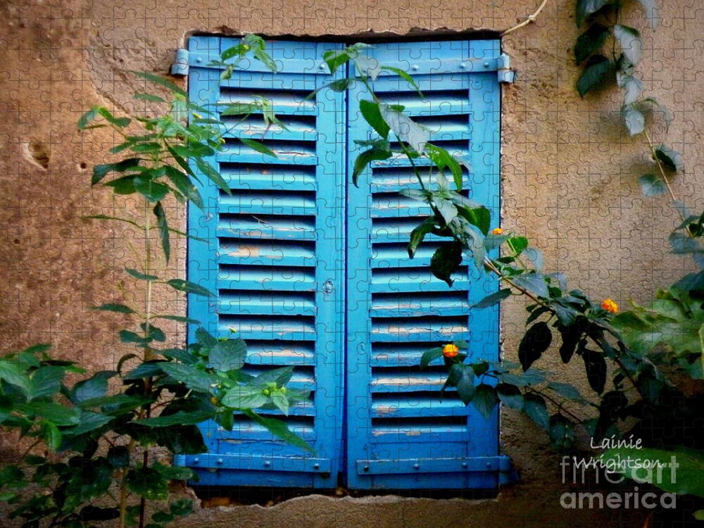 Window Jigsaw Puzzle featuring the photograph Blue Shuttered Window by Lainie Wrightson