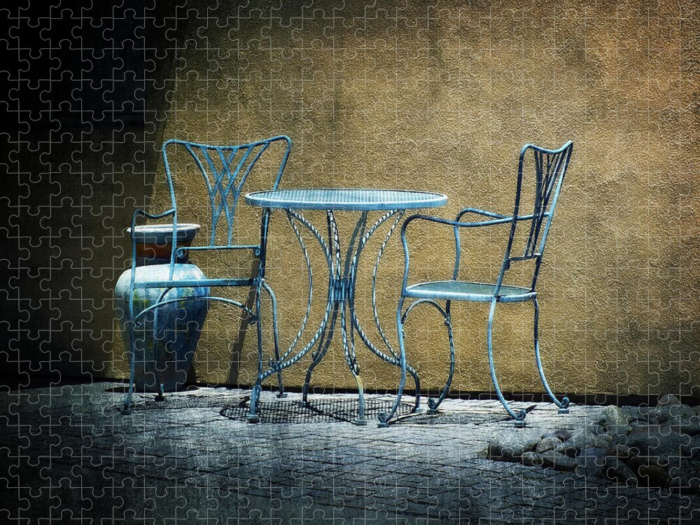 Lucinda Walter Jigsaw Puzzle featuring the photograph Blue Table and Chairs by Lucinda Walter