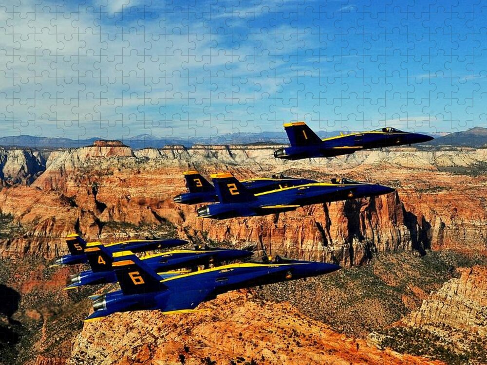 Blue Angels Jigsaw Puzzle featuring the photograph Blues Over Zion by Benjamin Yeager