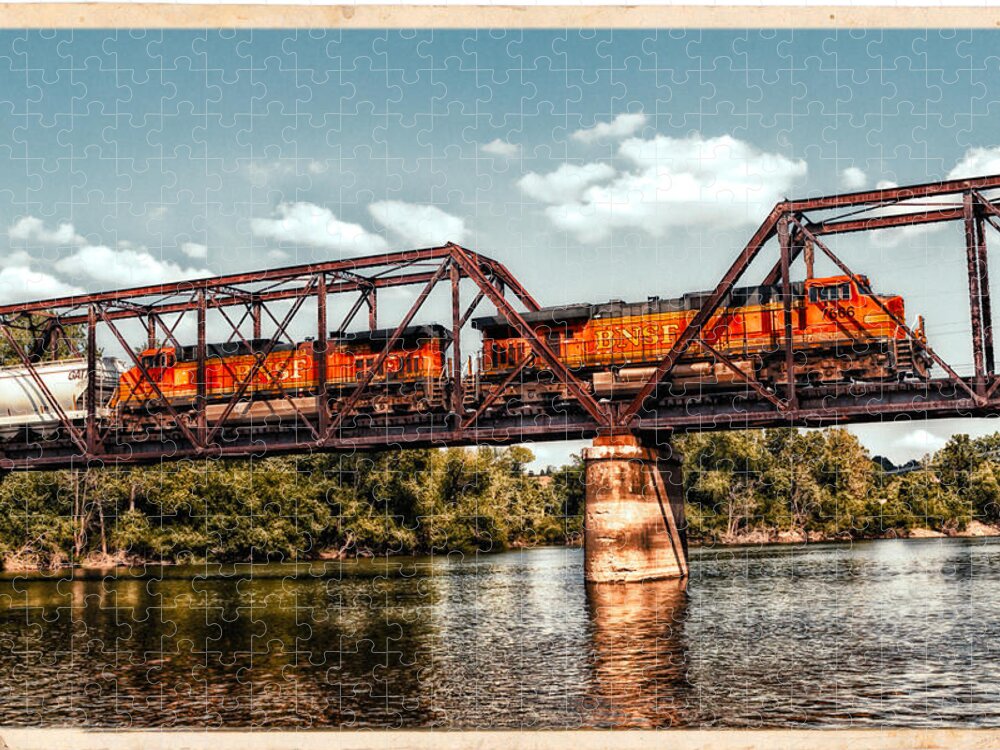 Americana Jigsaw Puzzle featuring the photograph BNSF over the Meramec by Robert FERD Frank