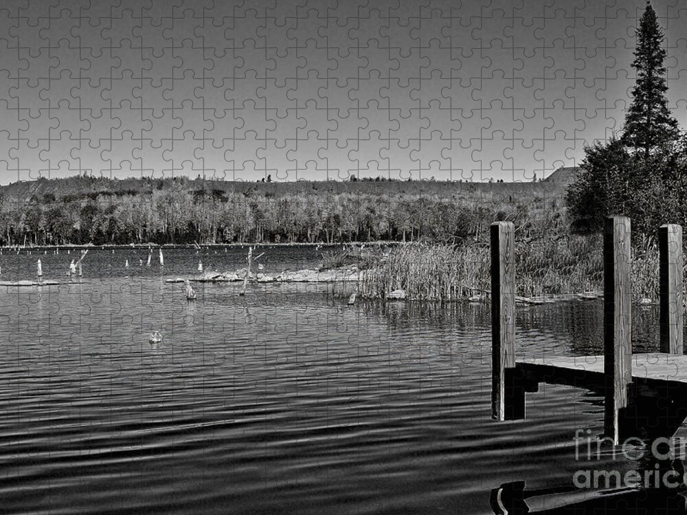 Black And White Photography Jigsaw Puzzle featuring the photograph Boat Dock Black and White by Gwen Gibson