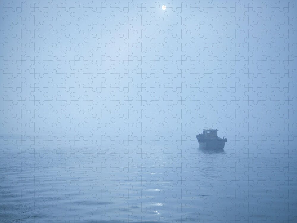Outdoors Jigsaw Puzzle featuring the photograph Boat In Misty Waters by Copyright Yug and her