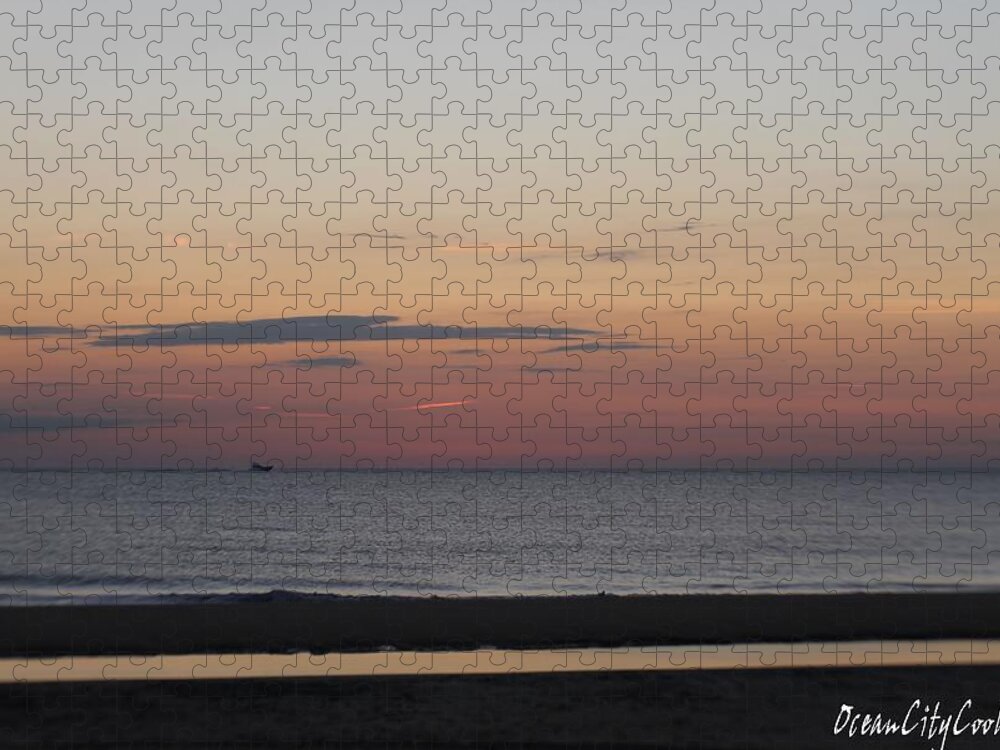 Boat Jigsaw Puzzle featuring the photograph Boat on the Horizon at Sunrise by Robert Banach