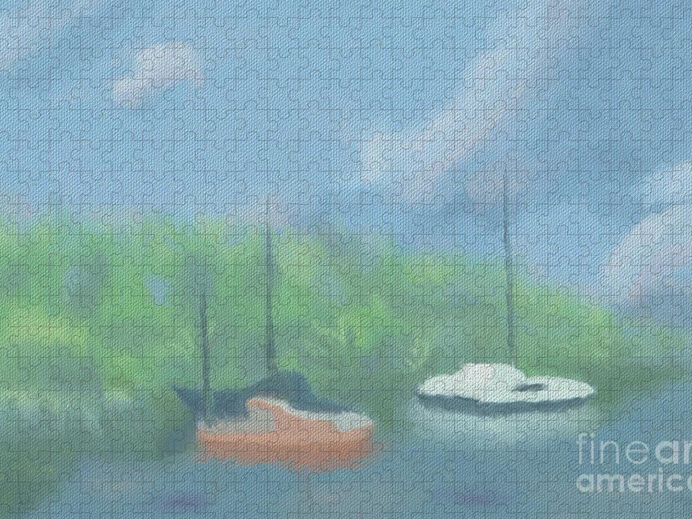 Boats Jigsaw Puzzle featuring the digital art #Boats in #Cove by Arlene Babad