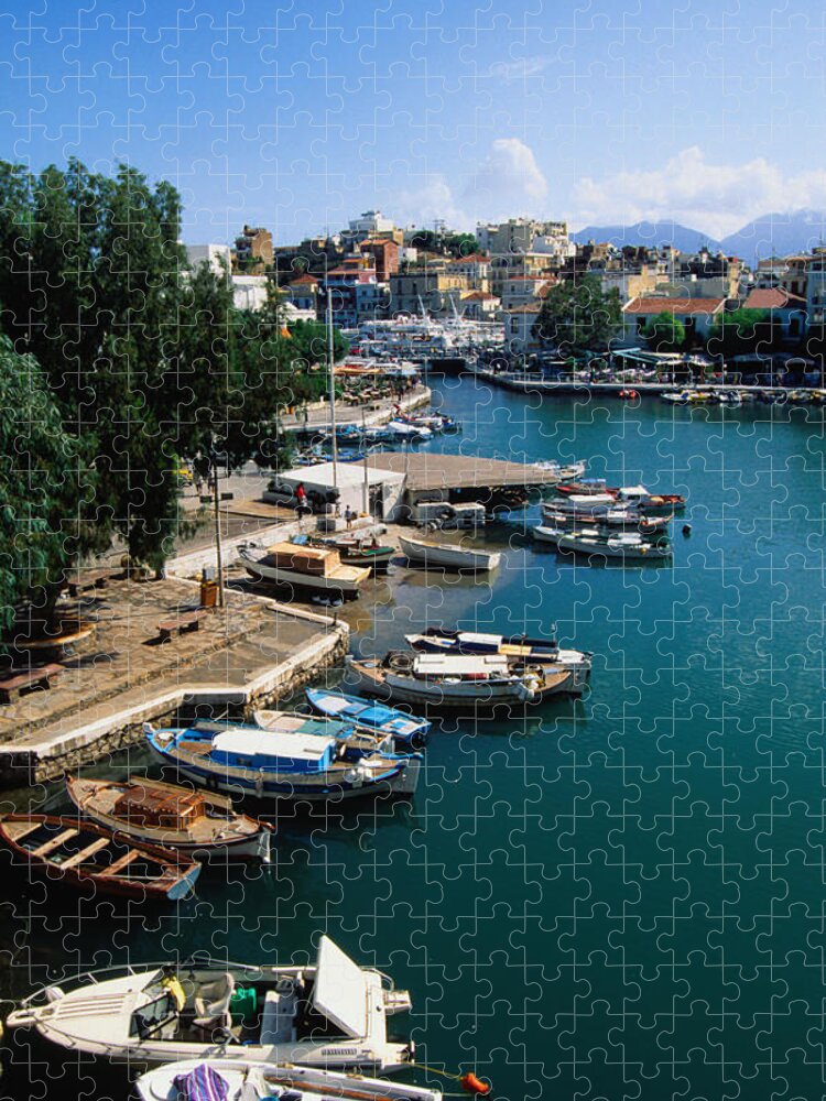 Greece Jigsaw Puzzle featuring the photograph Boats Moored On Lake Voulismeni - Agios by John Elk