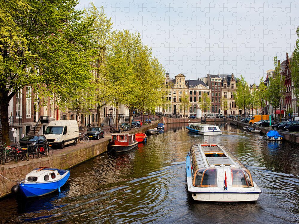Amsterdam Jigsaw Puzzle featuring the photograph Boats on Canal Tour in Amsterdam by Artur Bogacki