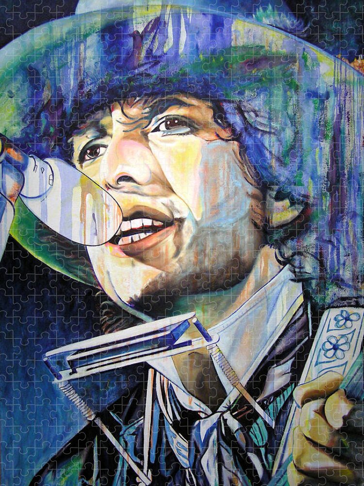 Bob Dylan Jigsaw Puzzle featuring the painting Bob Dylan Tangled up in Blue by Joshua Morton