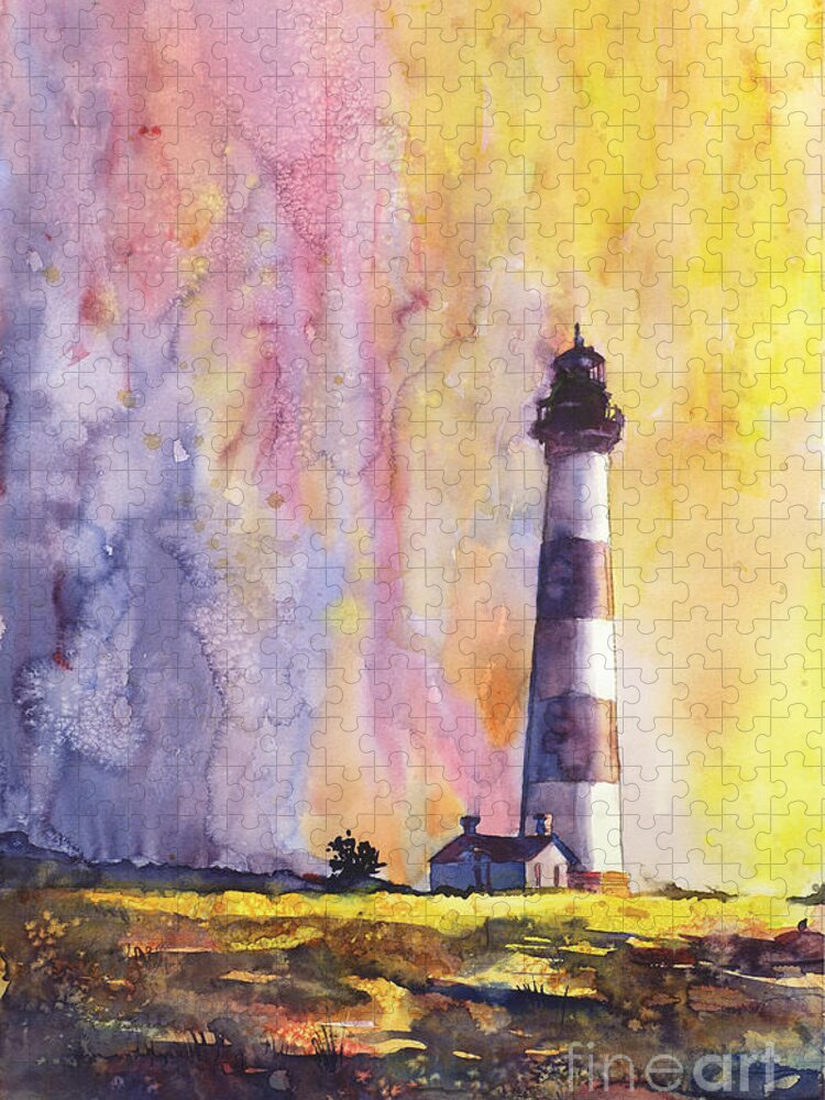 Lighthouse Jigsaw Puzzle featuring the painting Bodie Island Lighthouse by Ryan Fox