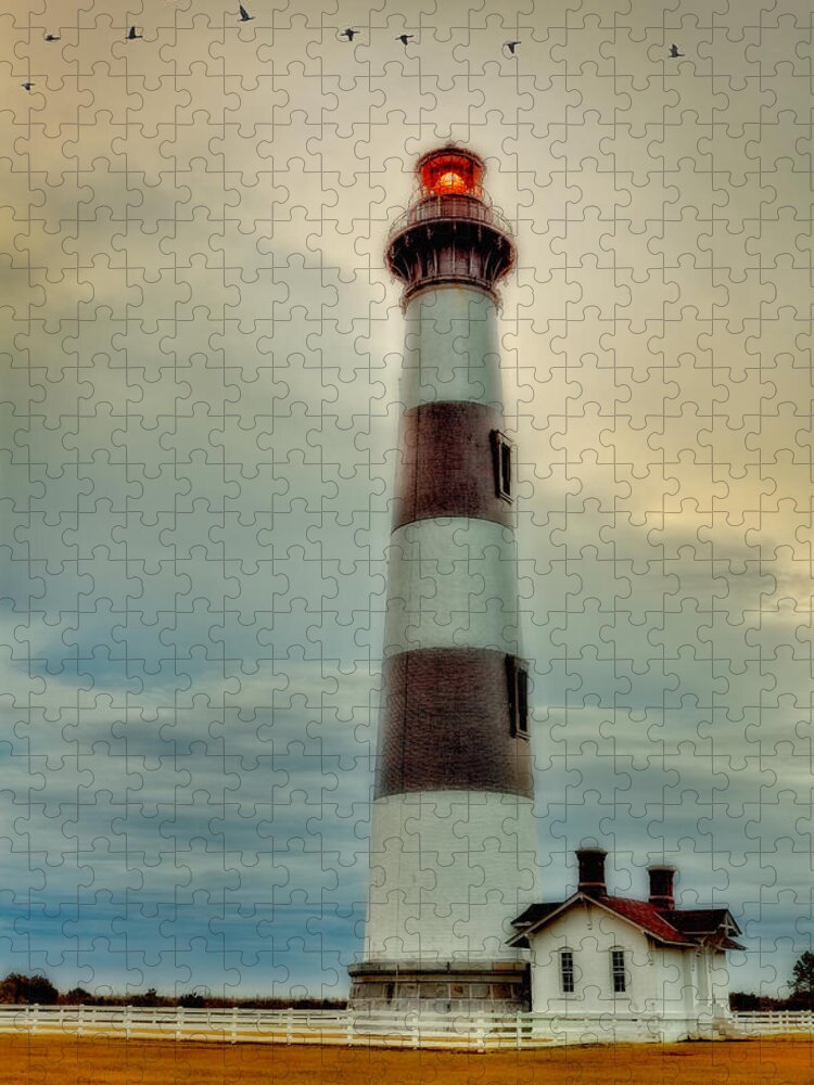 Outer Banks Jigsaw Puzzle featuring the photograph Bodie Lighthouse Outer Banks Abstract Painting by Dan Carmichael