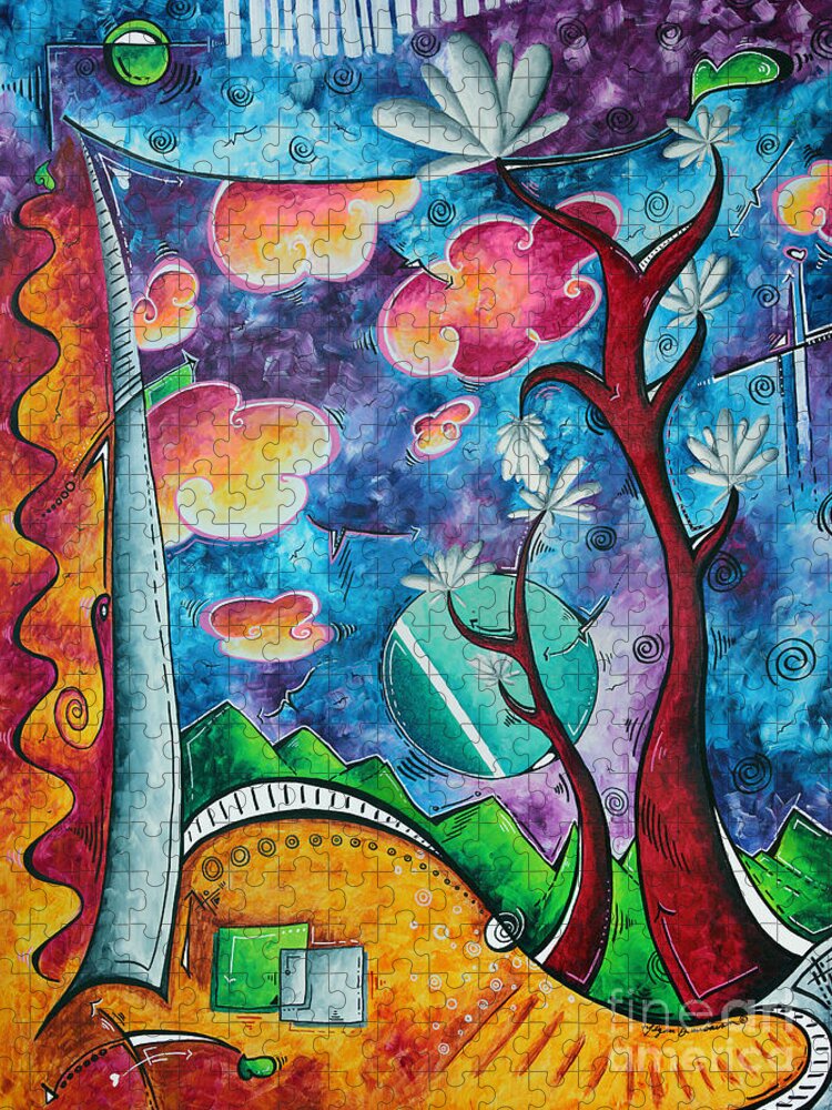 Colorful Jigsaw Puzzle featuring the painting Bold Colorful Whimsical Original PoP Art Painting Landscape Art by Megan Duncanson by Megan Aroon