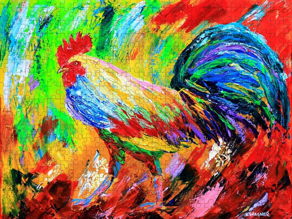 Rooster Jigsaw Puzzle featuring the painting Bold Rooster by Karl Wagner