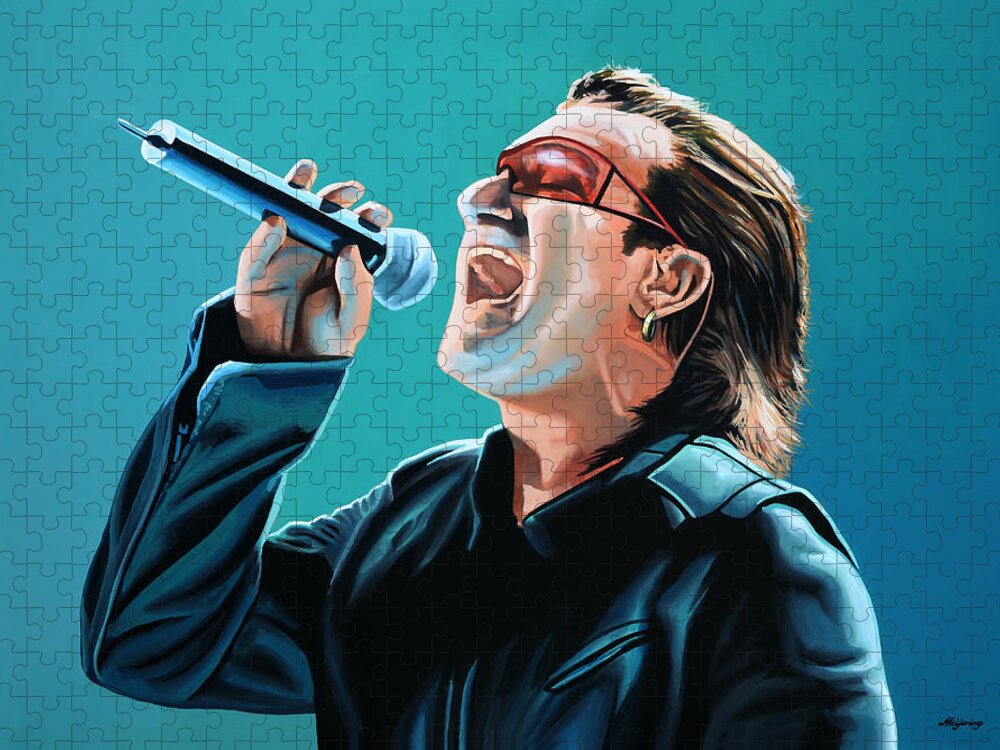 Rock And Roll Jigsaw Puzzle featuring the painting Bono of U2 Painting by Paul Meijering