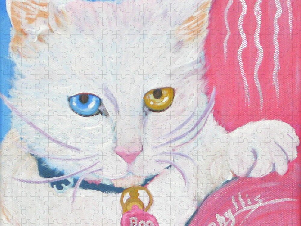 White Kitty Jigsaw Puzzle featuring the painting Boo Kitty by Phyllis Kaltenbach