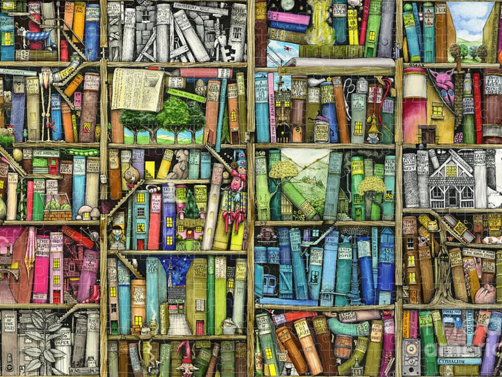 Colin Thompson Jigsaw Puzzle featuring the digital art Bookshelf by MGL Meiklejohn Graphics Licensing