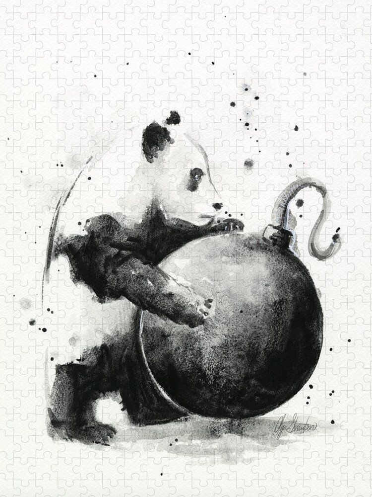 Panda Jigsaw Puzzle featuring the painting Boom Panda by Olga Shvartsur