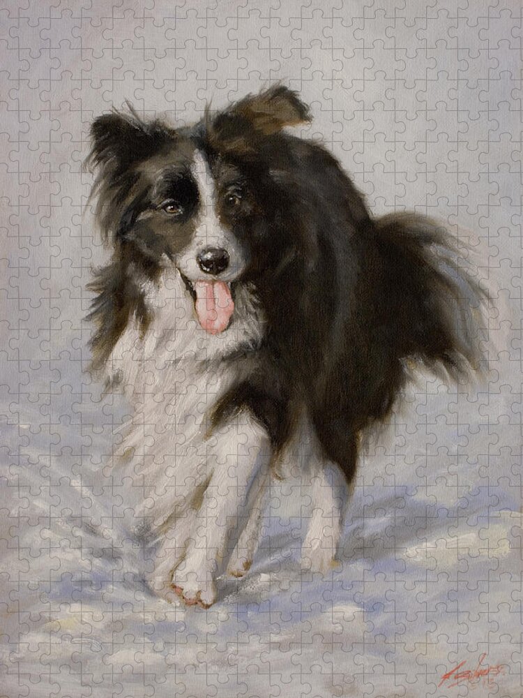 Border Collie Jigsaw Puzzle featuring the painting Border Collie portrait I by John Silver