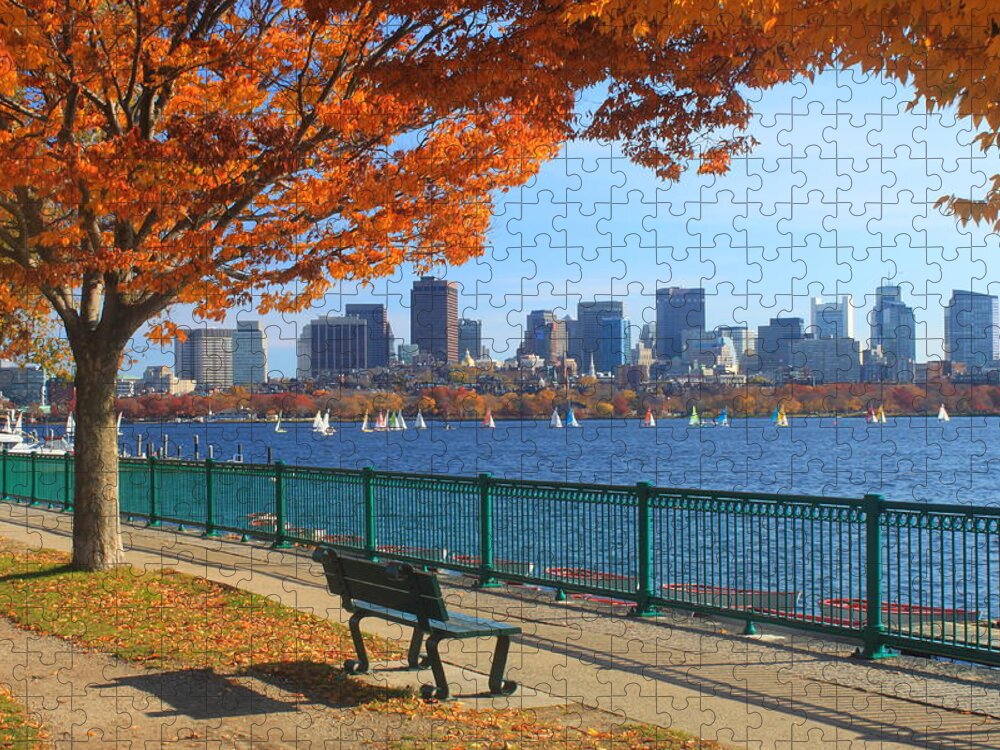 Boston Puzzle featuring the photograph Boston Charles River in Autumn by John Burk
