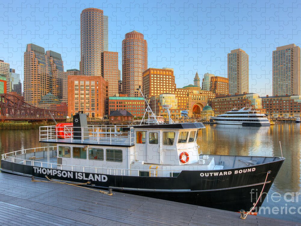 Clarence Holmes Jigsaw Puzzle featuring the photograph Boston Skyline and Thompson Island Ferry I by Clarence Holmes