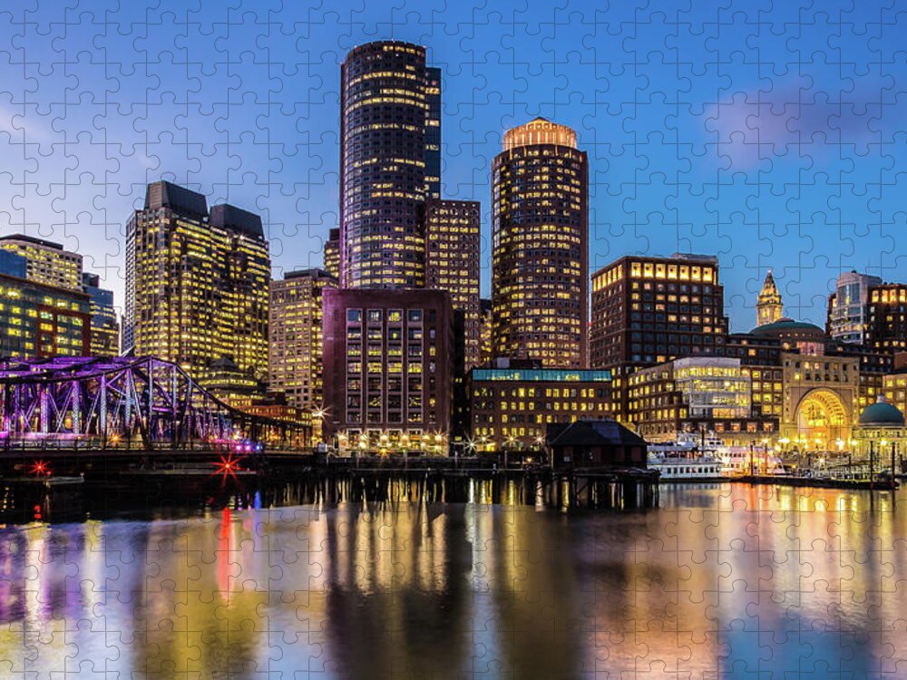 Downtown District Jigsaw Puzzle featuring the photograph Boston Skyline At Sunset by (c) Swapan Jha