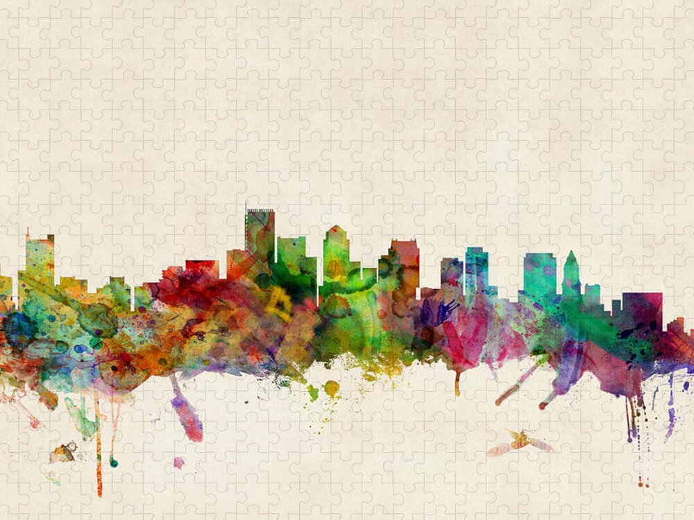 #faatoppicks Jigsaw Puzzle featuring the digital art Boston Skyline by Michael Tompsett