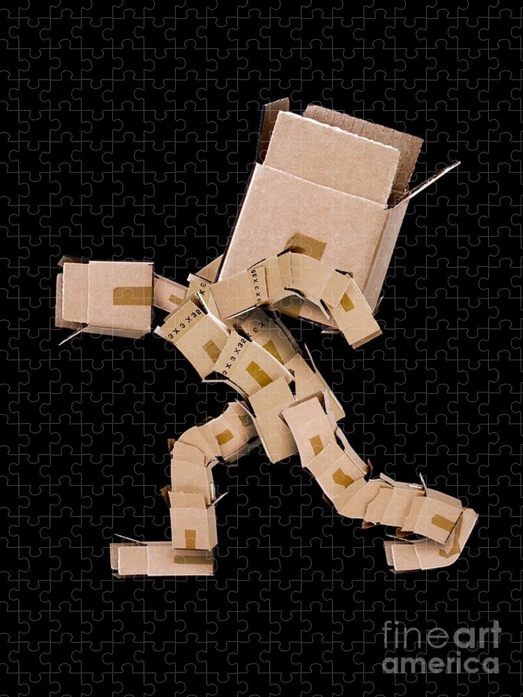 Strength Jigsaw Puzzle featuring the photograph Box character carrying large box by Simon Bratt