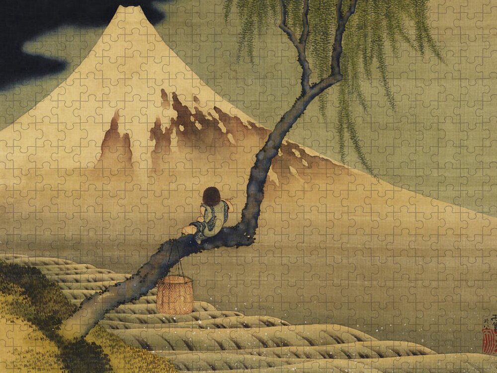Katsushika Hokusai Jigsaw Puzzle featuring the painting Boy Viewing Mount Fuji by Katsushika Hokusai