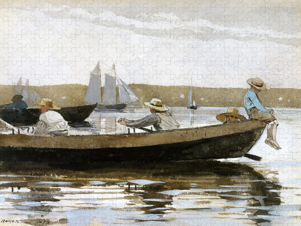 Winslow Homer Jigsaw Puzzle featuring the drawing Boys in a Dory by Winslow Homer