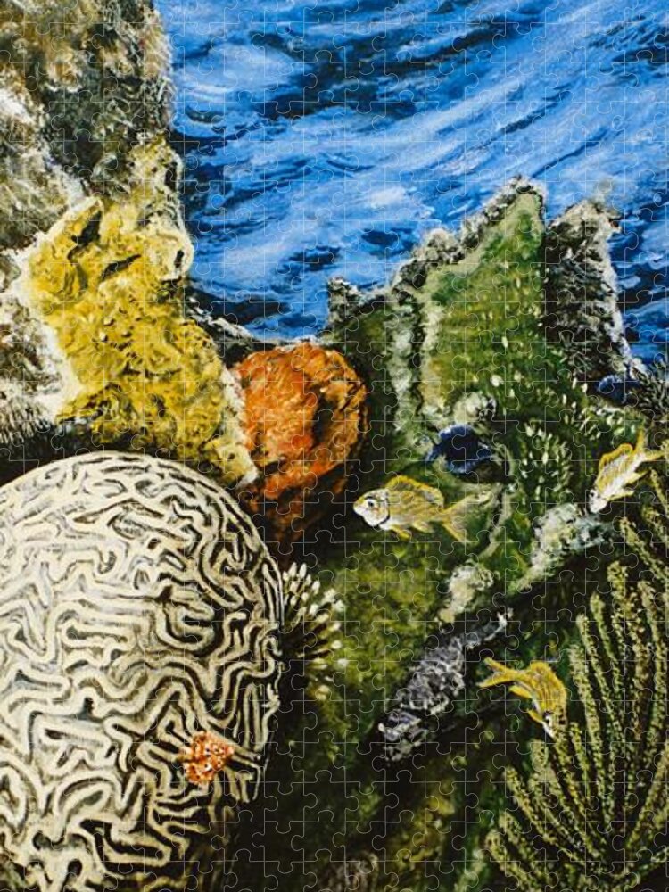Brain Coral Jigsaw Puzzle featuring the painting Brain Coral in the Indian Ocean by Mackenzie Moulton