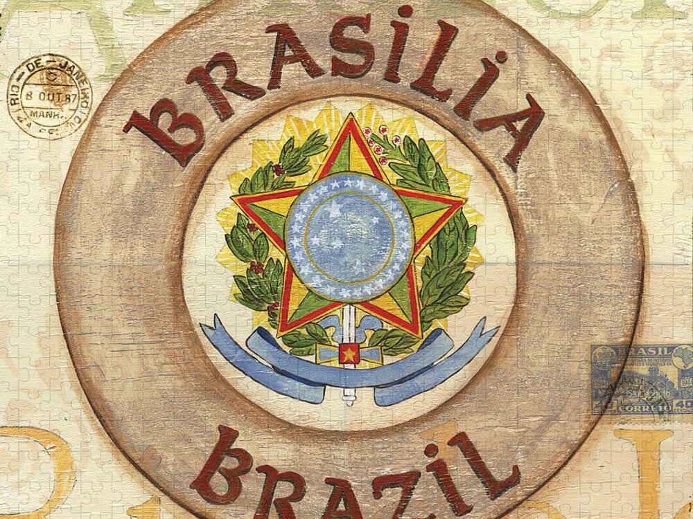 Brazil Jigsaw Puzzle featuring the painting Brazil Coat of Arms by Debbie DeWitt