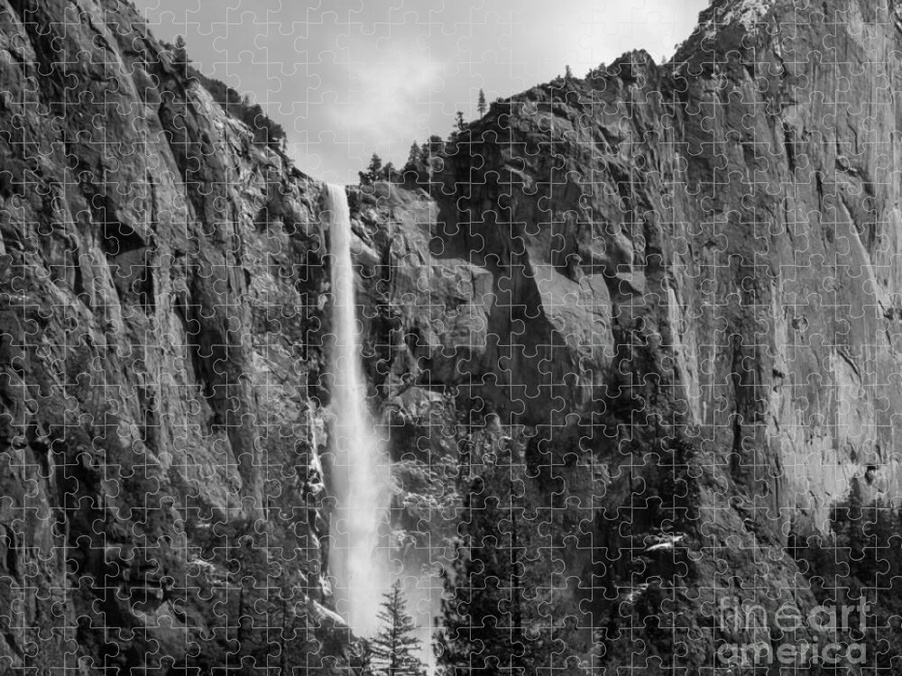 Bridal Veil Falls Jigsaw Puzzle featuring the photograph Bridalveil Falls in B and W by Bill Gallagher