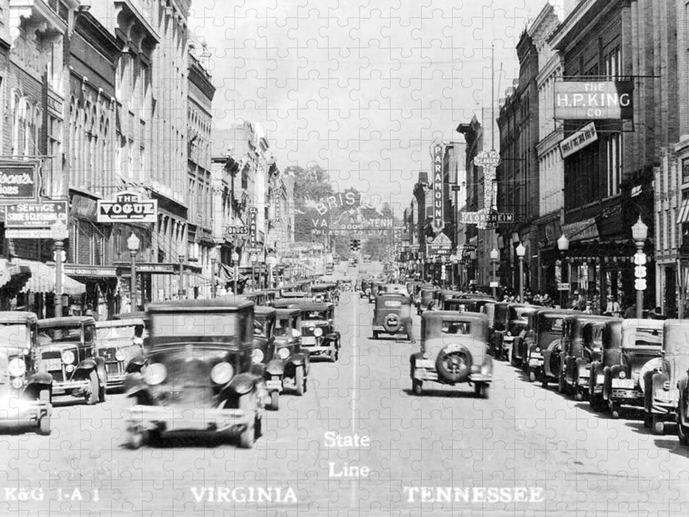 Bristol Virginia Jigsaw Puzzle featuring the photograph Bristol Virginia Tennessee State Street 1931 by Denise Beverly