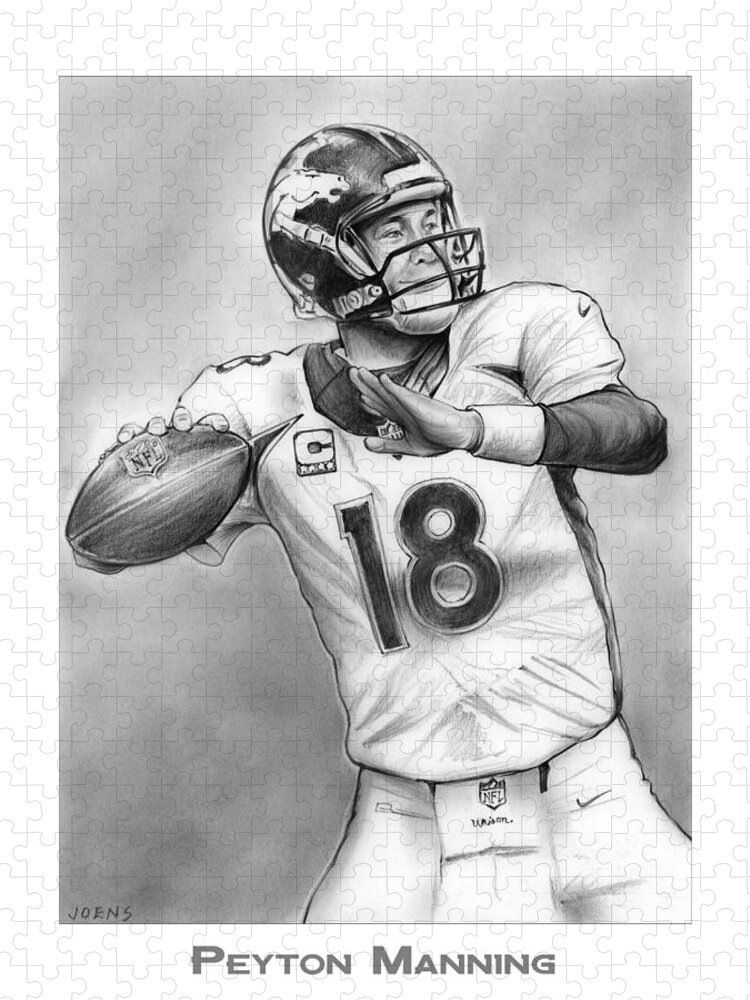 Nfl Football Broncos Peyton Manning Jigsaw Puzzle featuring the drawing Broncos Peyton Manning by Greg Joens