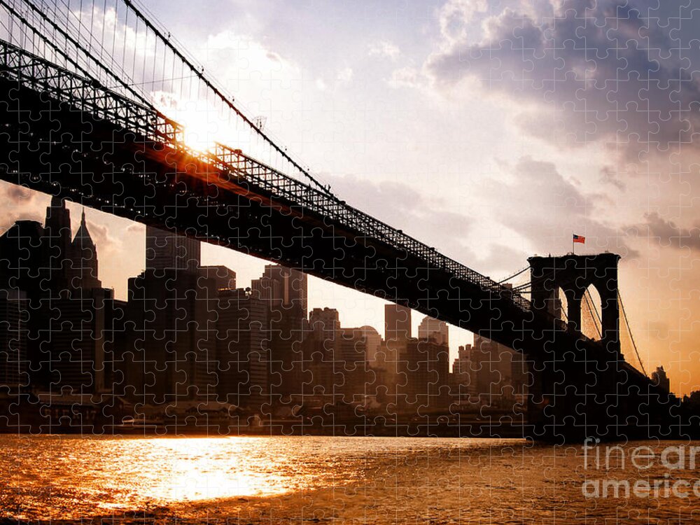 New York City Jigsaw Puzzle featuring the photograph Brooklyn Bridge and Skyline Manhattan New York City by Sabine Jacobs