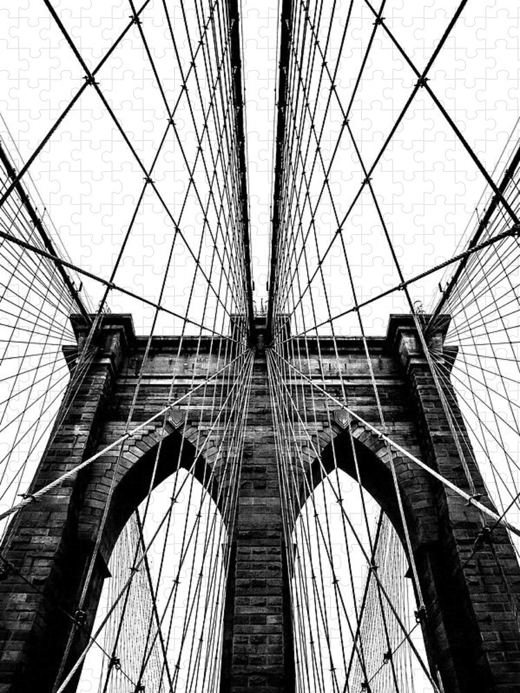 Architectural Feature Jigsaw Puzzle featuring the photograph Brooklyn Bridge Architecture In Black by Az Jackson