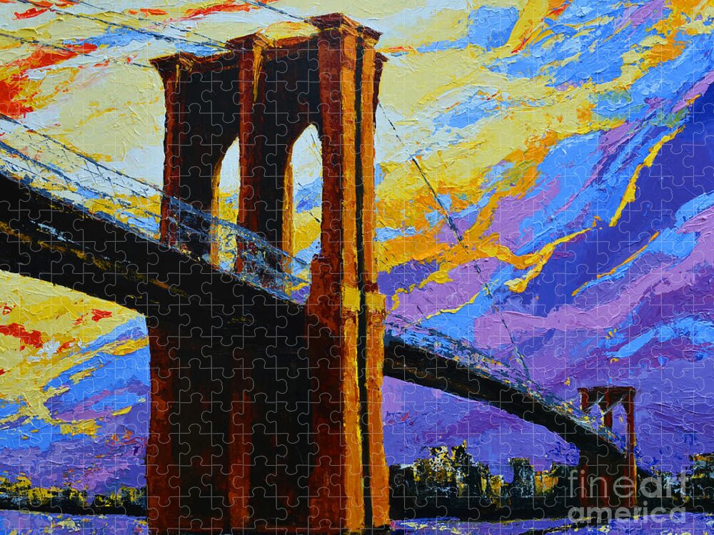 Brooklyn Bridge Jigsaw Puzzle featuring the painting Brooklyn Bridge New York Landmark by Patricia Awapara