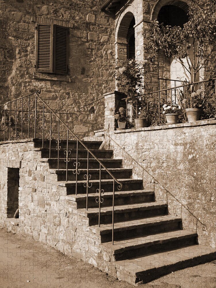 Tuscany Jigsaw Puzzle featuring the photograph Broom on the Stairs by Donna Corless