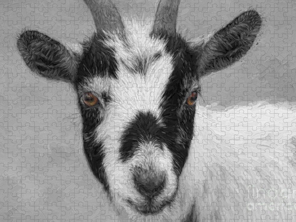 Goat Jigsaw Puzzle featuring the digital art Brown Eyed Goat by Jayne Carney