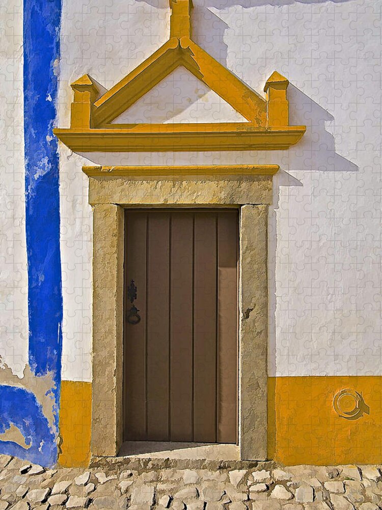 Arch Jigsaw Puzzle featuring the photograph Brown Wood Door Of Obidos by David Letts